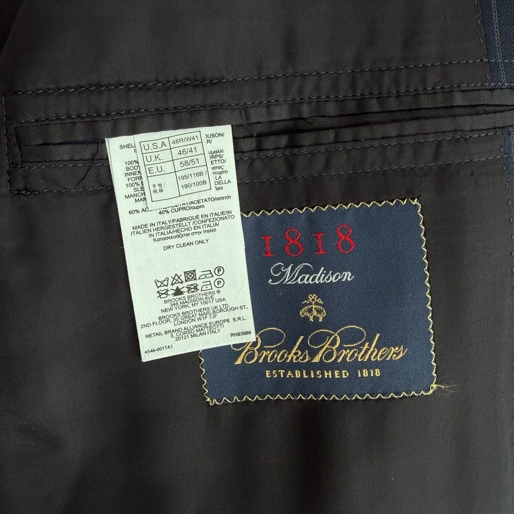 Brooks Brothers Blazer Mens 46R Navy Stripe Wool 1818 Madison Vitale Italy Made